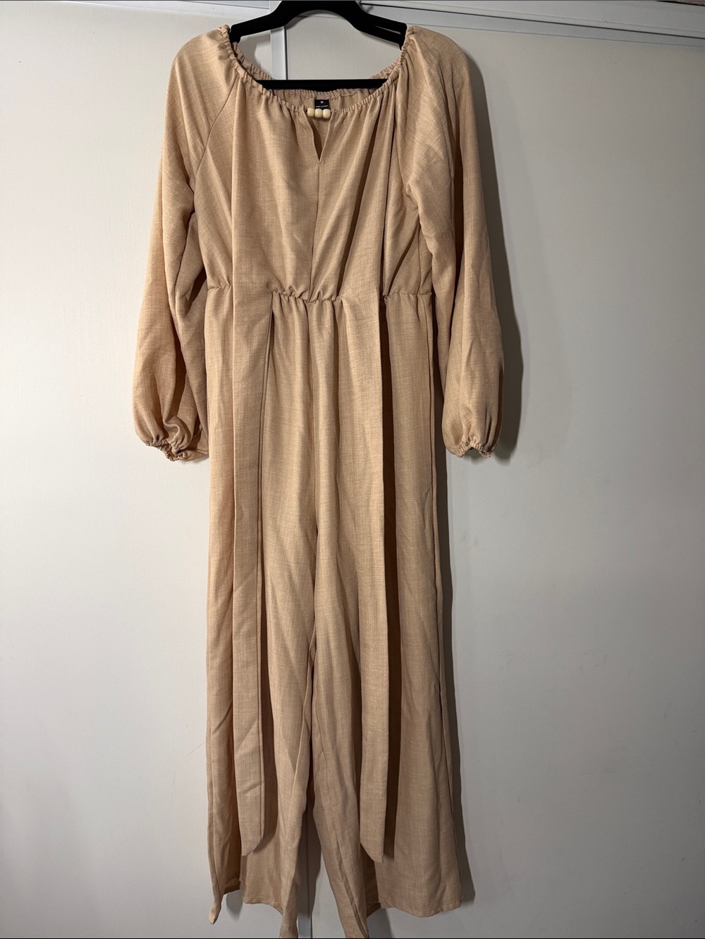 SHEIN Beige Long Sleeve Maxi Dress with Elastic Waist